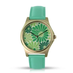 Montre Fleurs Sauvages - Vert Printemps : cadran floral vert, cuir menthe