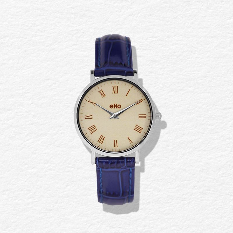 Face Montre Eco-responsable - eHo - Vintage - Bleu Croco