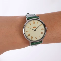 Portée Face Montre Eco-responsable - Montre eHo - Vintage - Verte Croco