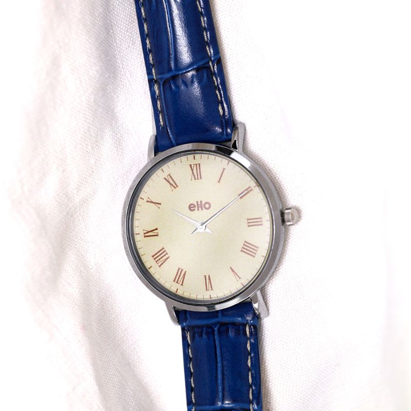 A plat Face Montre Eco-responsable - eHo - Vintage - Bleu Croco