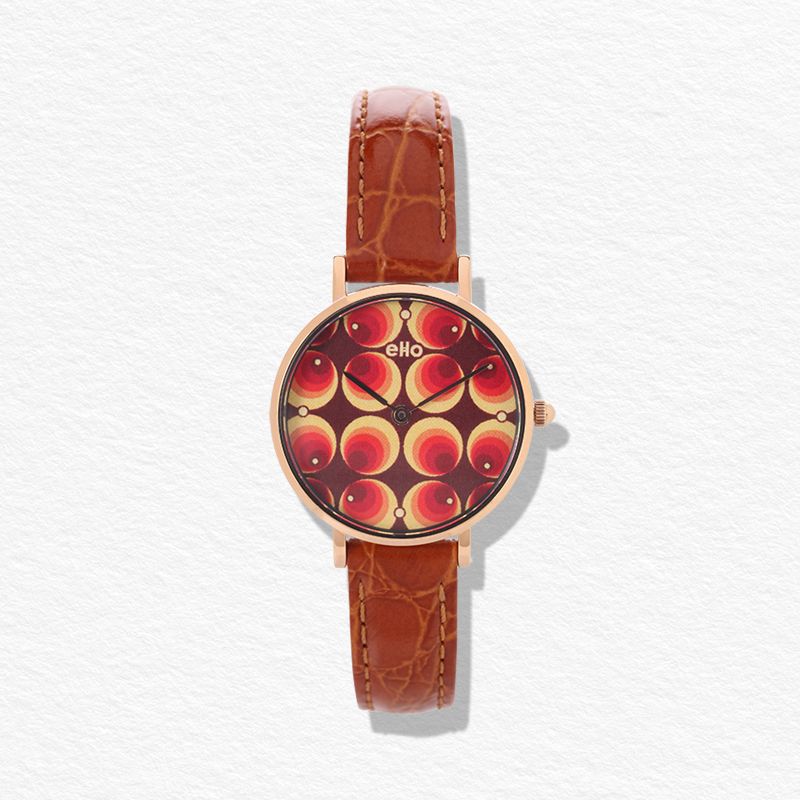 Face Montre Eco-responsable - Montre eHo - Sixties - Marron Papier Peint