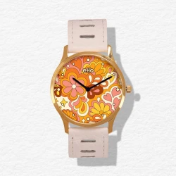 Face 1 - Montre Écoresponsable eHo - Sixties -  Blanche Flower Power